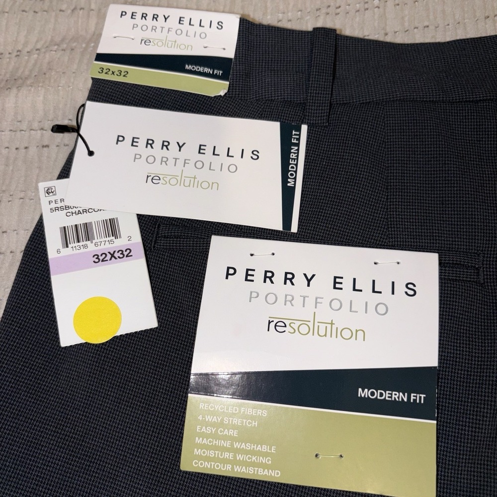 Perry Ellis Portfolio Resolution Dress Pants 32x32‎ Charcoal Modern Fit Stretch